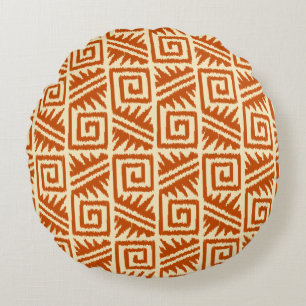 Cojín Redondo Ikat Azteca Tribal - Mandarina y Naranja Claro