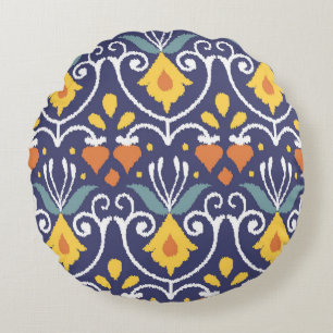 Cojín Redondo Ikat casero: Tejido de Boho étnico