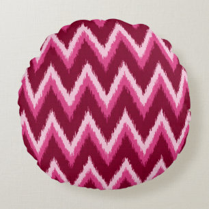 Cojín Redondo Ikat Chevron Stripes - Burqundy, Rosa y rosa