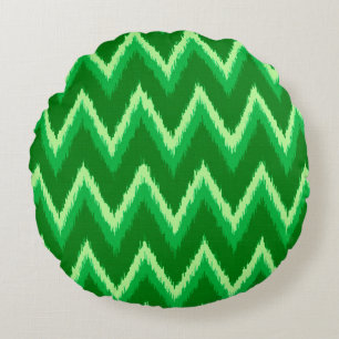 Cojín Redondo Ikat Chevron Stripes - Pino y Verde Lime