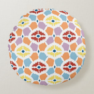 Cojín Redondo Ikat colorido de los diamantes geométrico