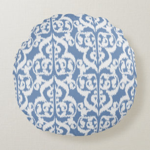 Cojín Redondo Ikat Damask Morisco - azul cielo y blanco