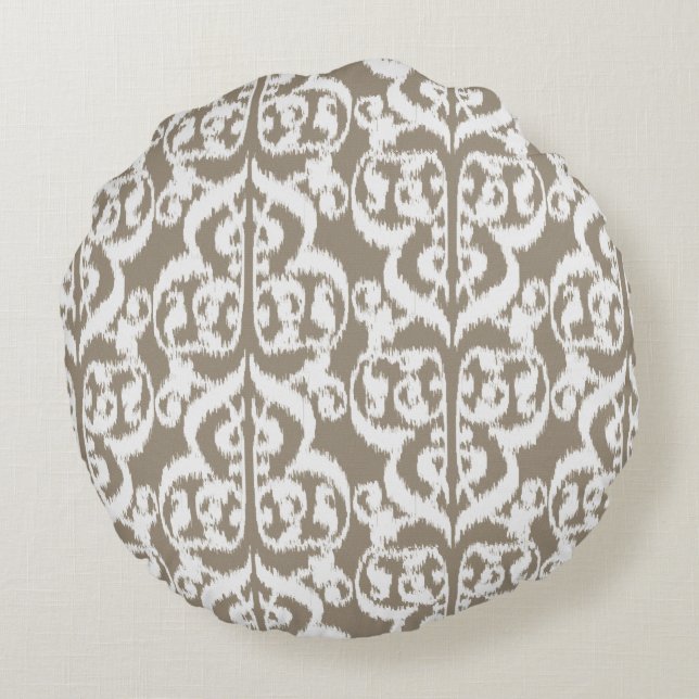Cojín Redondo Ikat Damask Morisco - beige y blanco (Reverso)