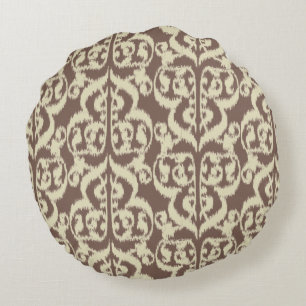Cojín Redondo Ikat Damask morisco - beige y taupe