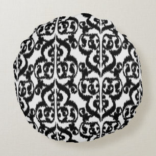 Cojín Redondo Ikat Moorish Damask - blanco y negro