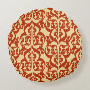 Cojín Redondo Ikat Moorish Damask - naranja mandarín