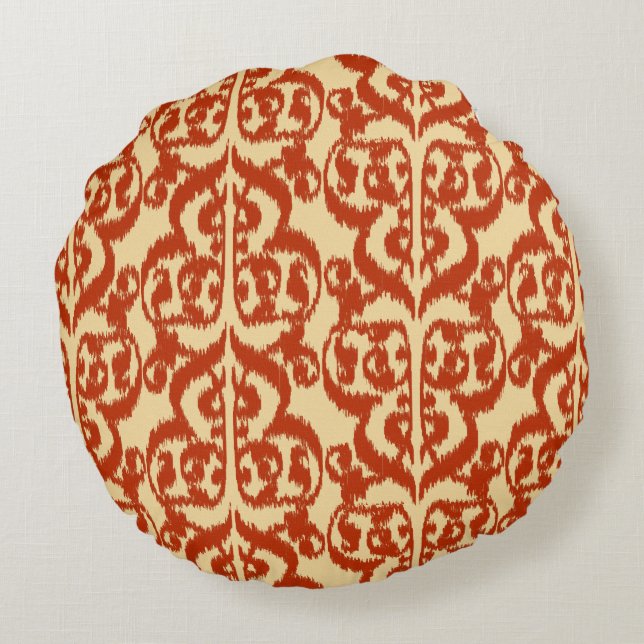 Cojín Redondo Ikat Moorish Damask - naranja mandarín (Reverso)