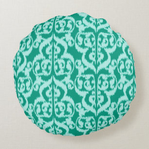 Cojín Redondo Ikat Morisco Damasco - pavo real y aqua