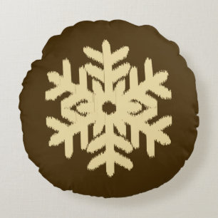 Cojín Redondo Ikat Snowflake - Beige y chocolate marrón