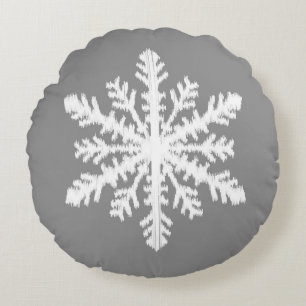 Cojín Redondo Ikat Snowflake - Blanco y gris de carbón vegetal