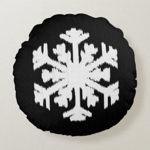 Cojín Redondo Ikat Snowflake - Blanco y negro