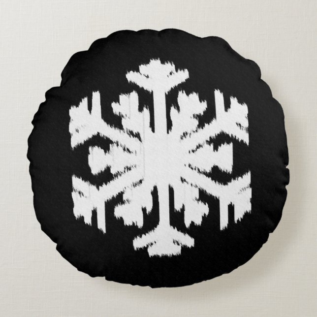 Cojín Redondo Ikat Snowflake - Blanco y negro (Anverso)