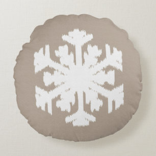 Cojín Redondo Ikat Snowflake - Taupe tan y blanco