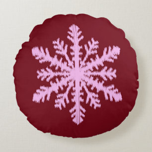 Cojín Redondo Ikat Snowflake - Vino de Borgoña y rosa