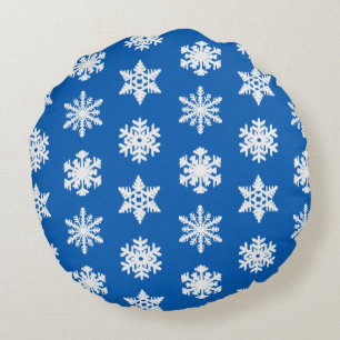 Cojín Redondo Ikat Snowflakes - Azul y blanco cobalto