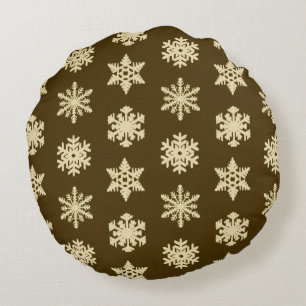 Cojín Redondo Ikat Snowflakes - Beige y chocolate Brown