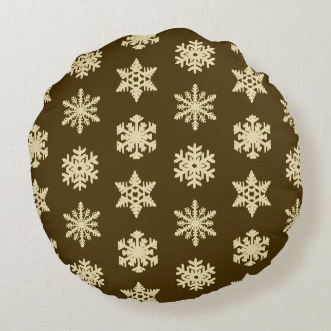 Cojín Redondo Ikat Snowflakes - Beige y chocolate Brown (Reverso)