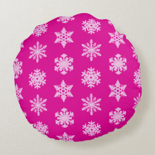 Cojín Redondo Ikat Snowflakes - Fuchsia y el hielo rosado