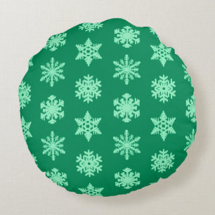 Cojín Redondo Ikat Snowflakes - Pino y verde menta