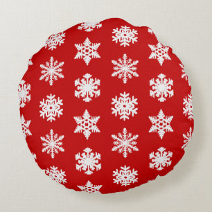 Cojín Redondo Ikat Snowflakes - Rojo oscuro y blanco