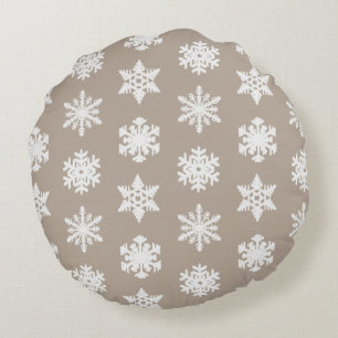 Cojín Redondo Ikat Snowflakes - Taupe tan y blanco