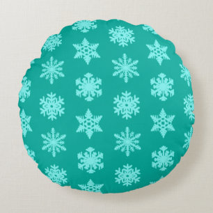 Cojín Redondo Ikat Snowflakes - Turquesa y aqua