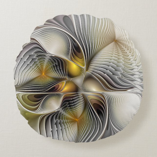 Cojín Redondo Ilusión óptica abstracta fractal 3D con profundida (Anverso)