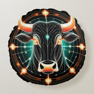 Cojín Redondo Ilustración abstracta de Tauro brillante