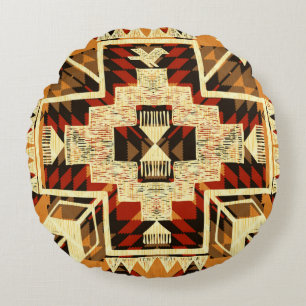 Cojín Redondo Ilustracion abstracto de mano nativo americano