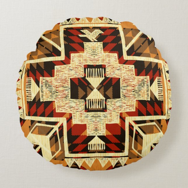 Cojín Redondo Ilustracion abstracto de mano nativo americano (Anverso)