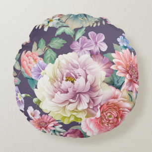 Cojín Redondo Ilustracion acuarela con flores. Big Set acuático