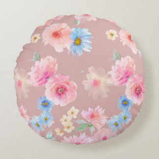 Cojín Redondo Ilustracion acuarela con flores. Big Set acuático