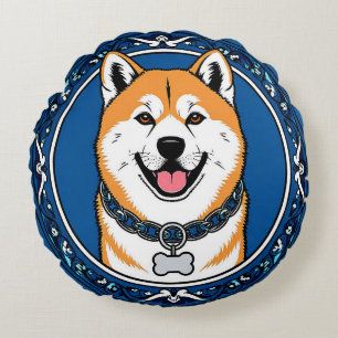 Cojín Redondo Ilustracion Adorable de Perro de Caricatura