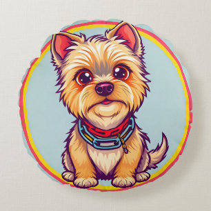Cojín Redondo Ilustración adorable de perro de dibujos animados
