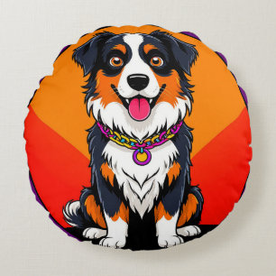 Cojín Redondo Ilustración alegre de perro de dibujos animados