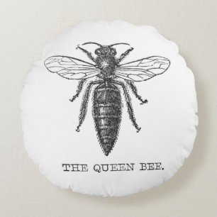 Cojín Redondo Ilustración antigua de insecto bug abeja reina