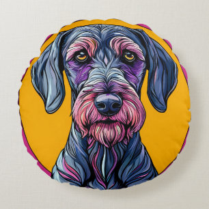 Cojín Redondo Ilustración Artística Colorida de un Perro Contra 