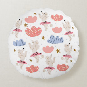 Cojín Redondo Ilustracion circular con perros de caniche lindos 