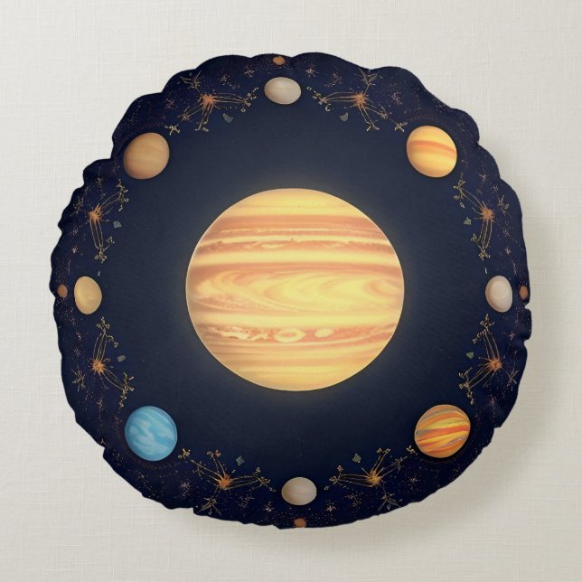 Cojín Redondo Ilustración Colorida del Espacio (Anverso)