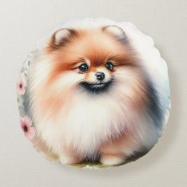Cojín Redondo Ilustracion cutáneo de pomerania