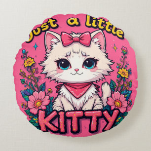 Cojín Redondo Ilustración de adorable gatito blanco