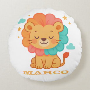 Cojín Redondo Ilustración de animal personalizado León Rugido Ar