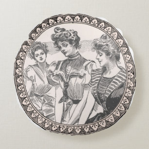 Cojín Redondo Ilustracion de Antigüedad de los Chicas Gibson
