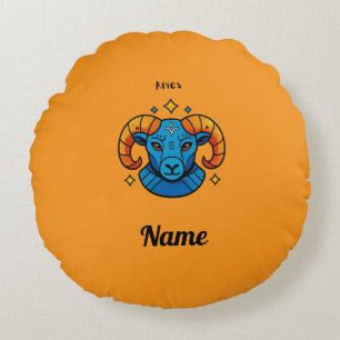 Cojín Redondo Ilustración de Aries signo zodiacal arte pop retro