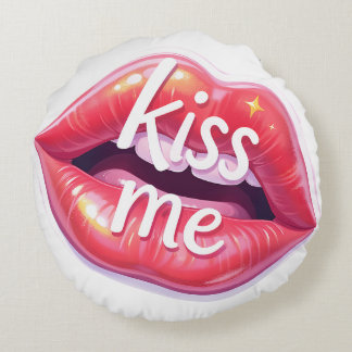 Cojín Redondo Ilustración de arte de labios rojos brillantes Bés