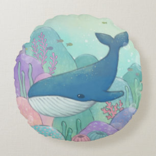 Cojín Redondo Ilustracion de ballenas
