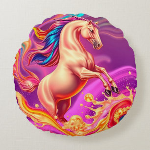 Cojín Redondo Ilustración de caballo vibrante abstracto