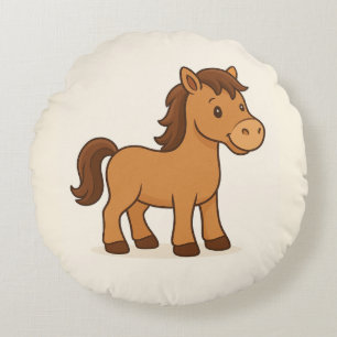 Cojín Redondo Ilustracion de caballos de Kawaii