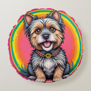 Cojín Redondo Ilustración de dibujos animados coloridos de perro