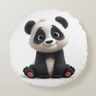 Cojín Redondo Ilustración de dibujos animados de oso panda senta